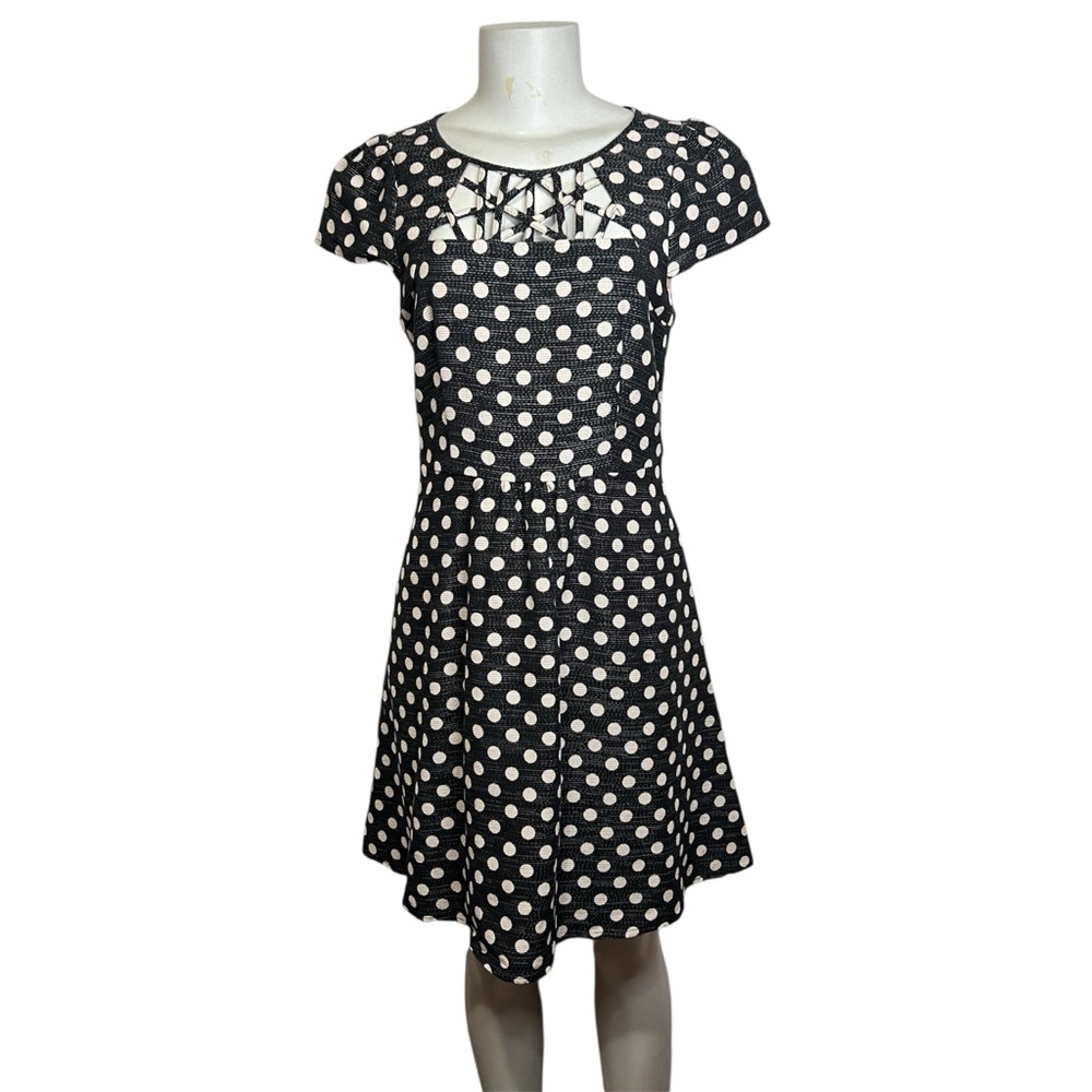 Anthropologie Maeve Polka Dot Fit Flare Dress Cap Sleeves Spring Summer Festival